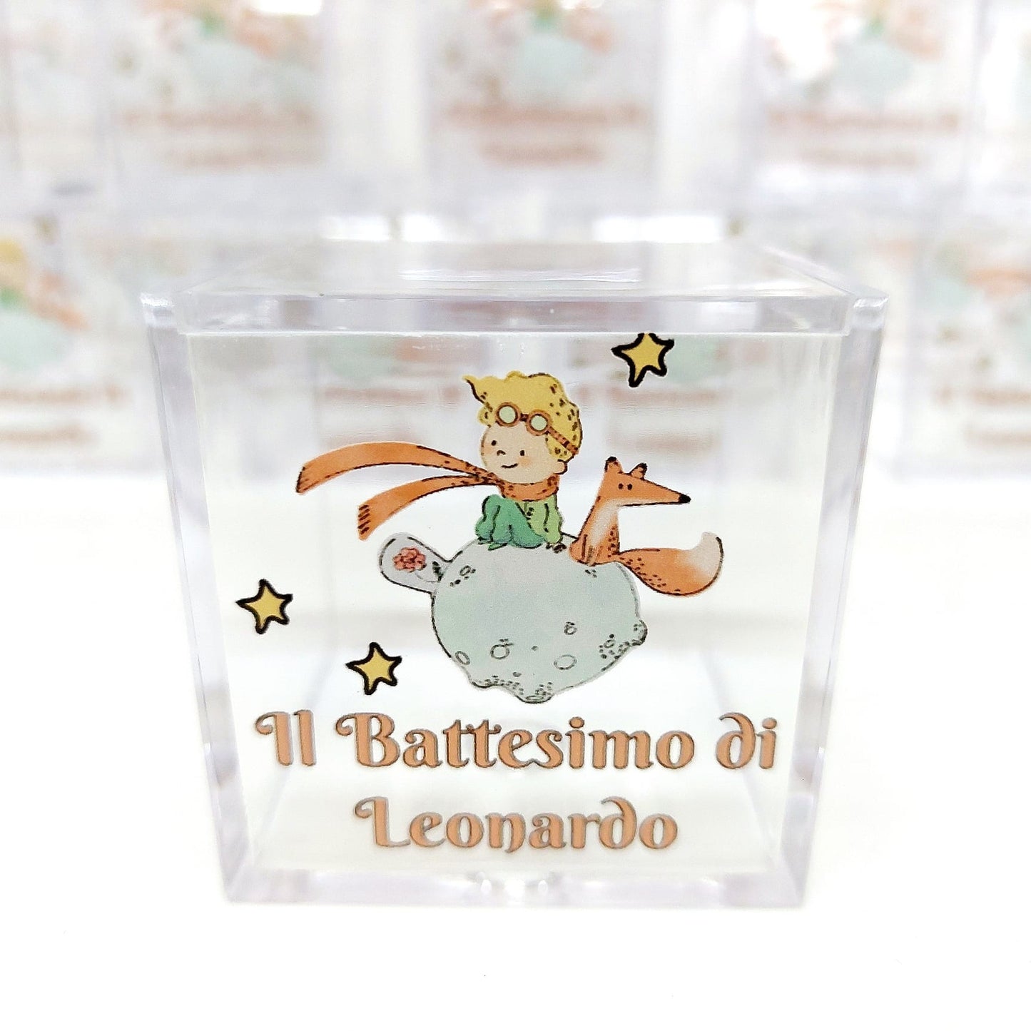 Scatolina plexiglass porta confetti in tema Piccolo Principe