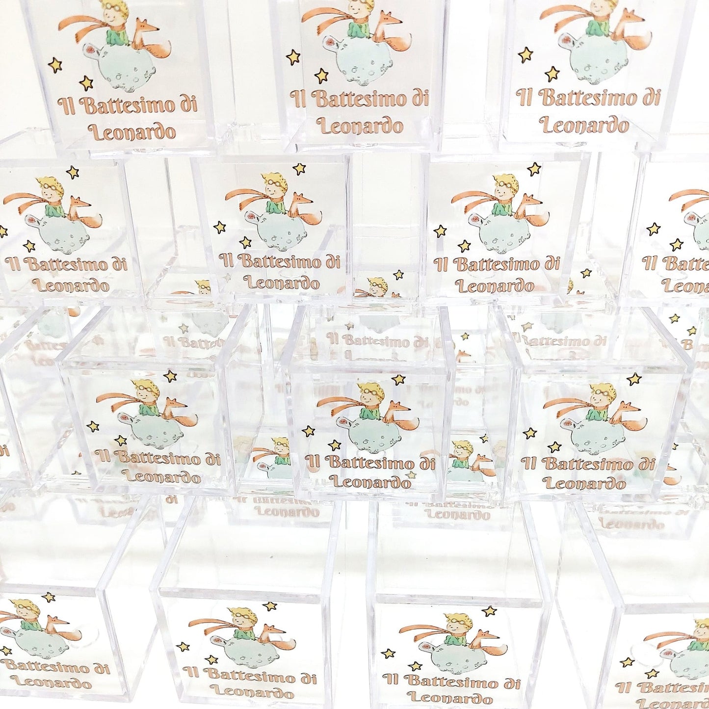 Scatolina plexiglass porta confetti in tema Piccolo Principe