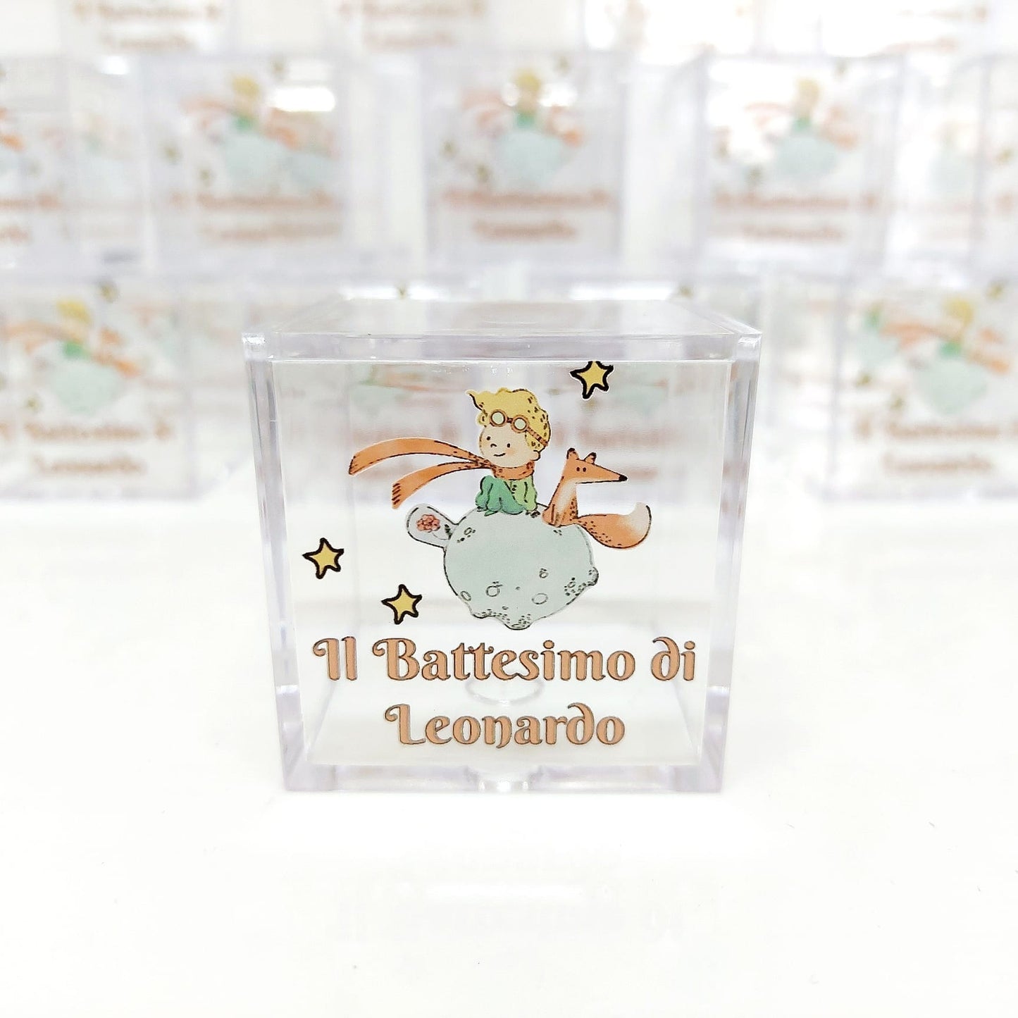 Scatolina plexiglass porta confetti in tema Piccolo Principe