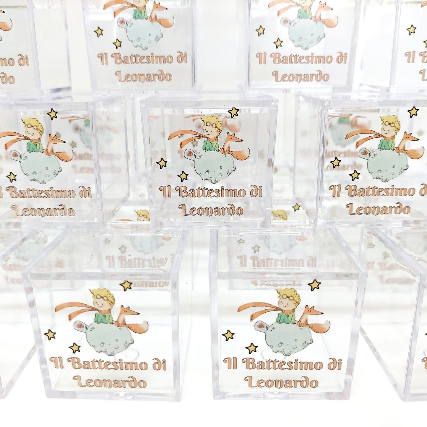 Plexiglass confetti box with a Little Prince theme