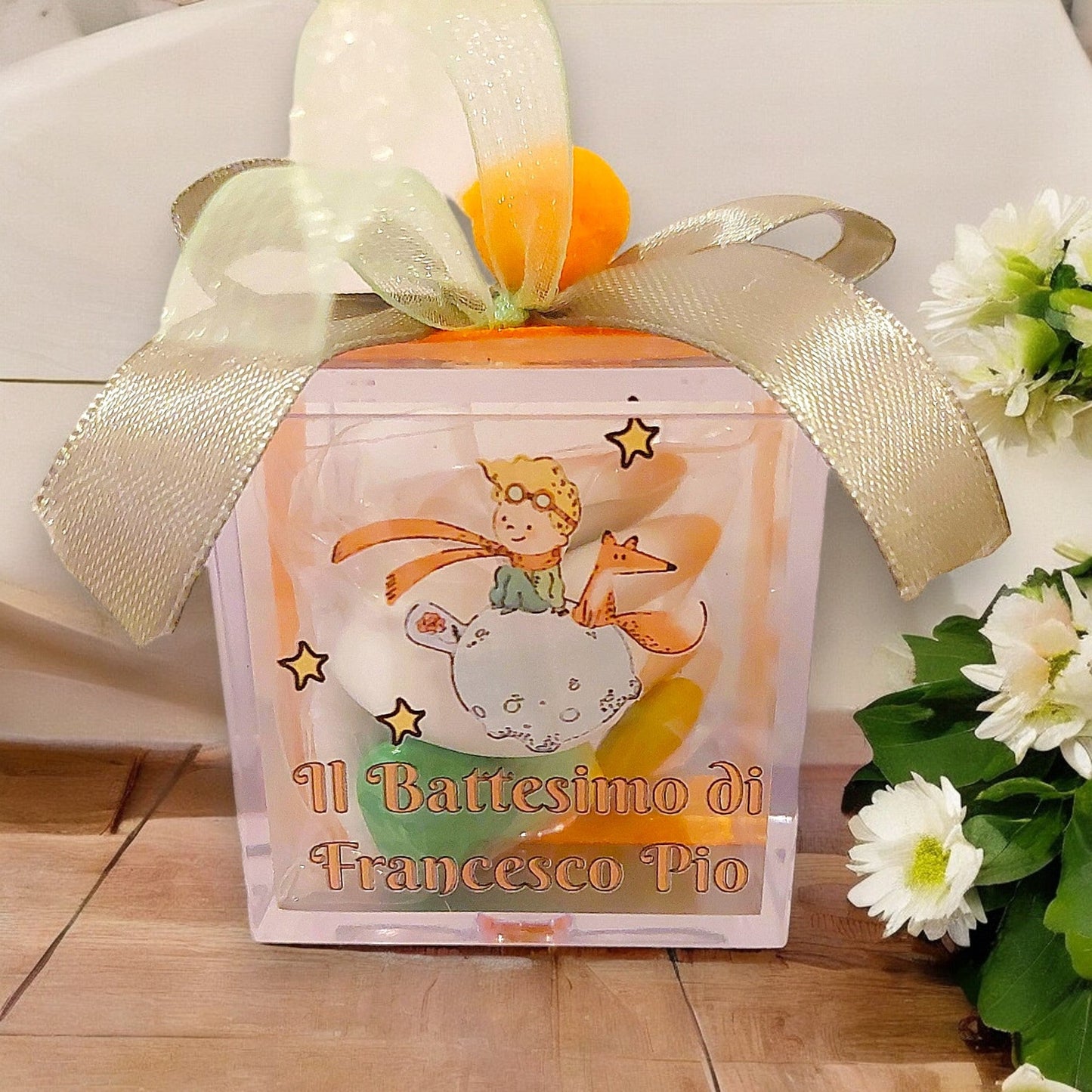 Scatolina plexiglass porta confetti in tema Piccolo Principe