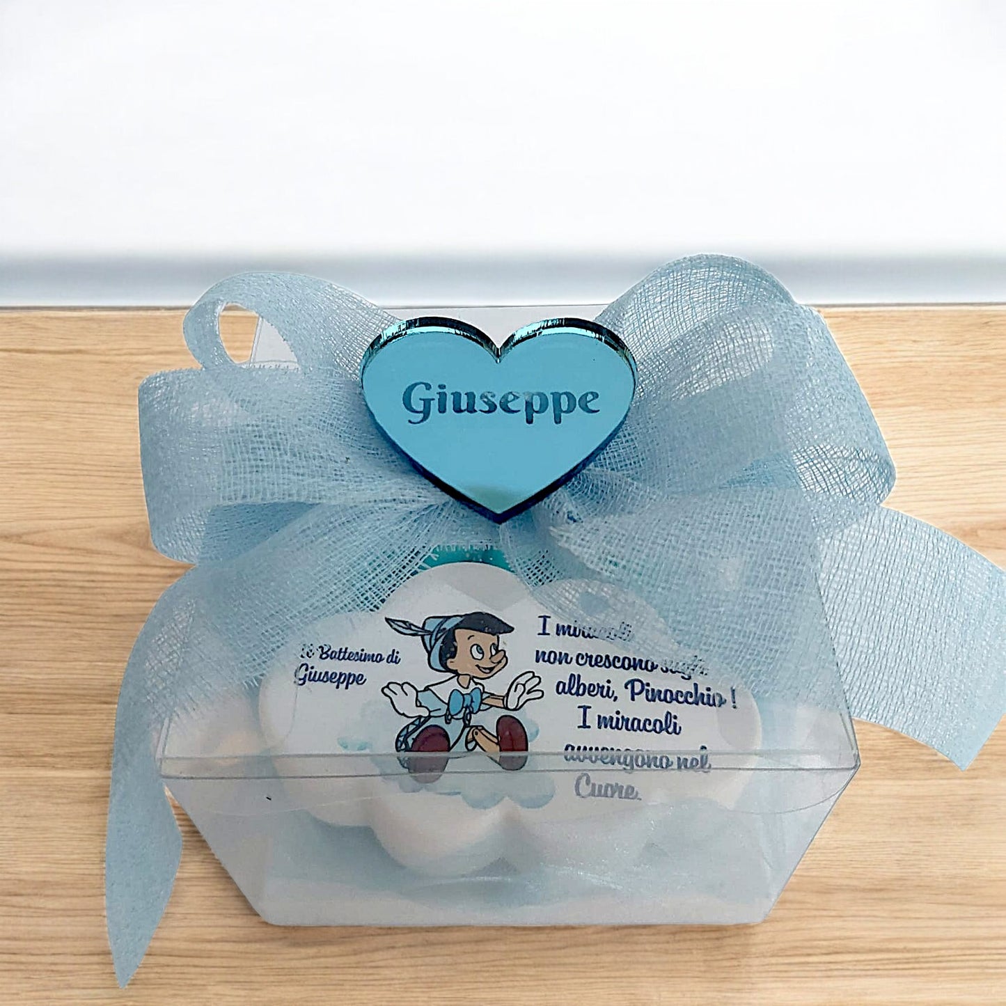 Portafoto in gesso resinato a forma di cuore o nuvola in tema Pinocchio