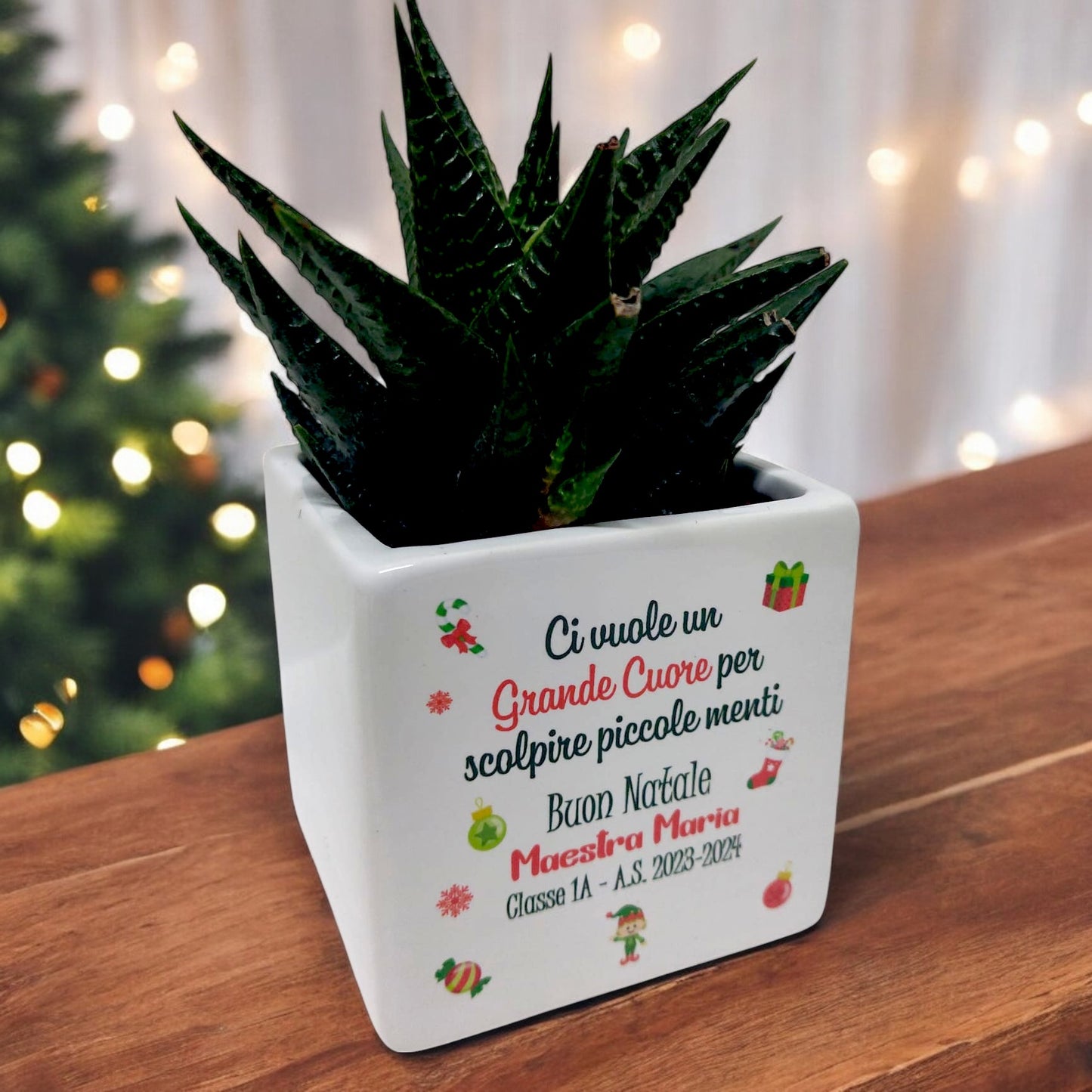 Vaso di ceramica in tema natalizio, dedicato agli insegnanti