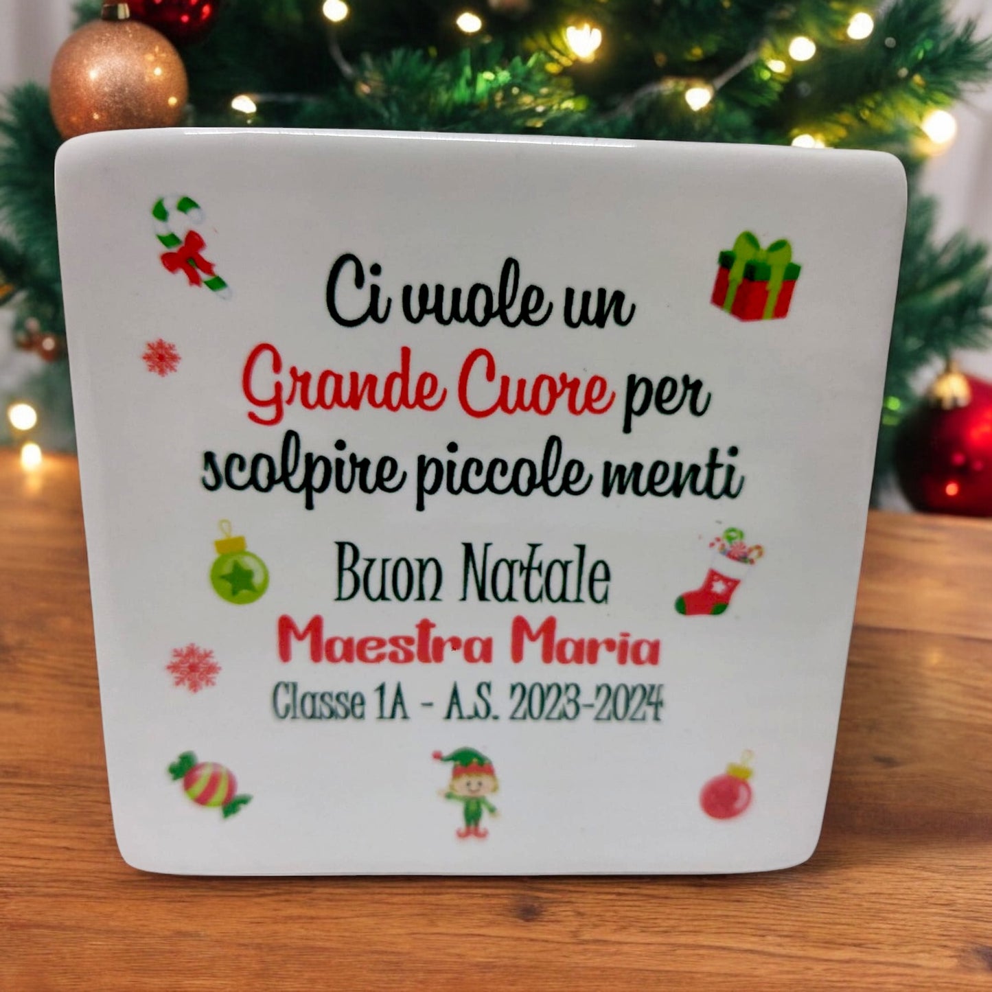 Vaso di ceramica in tema natalizio, dedicato agli insegnanti