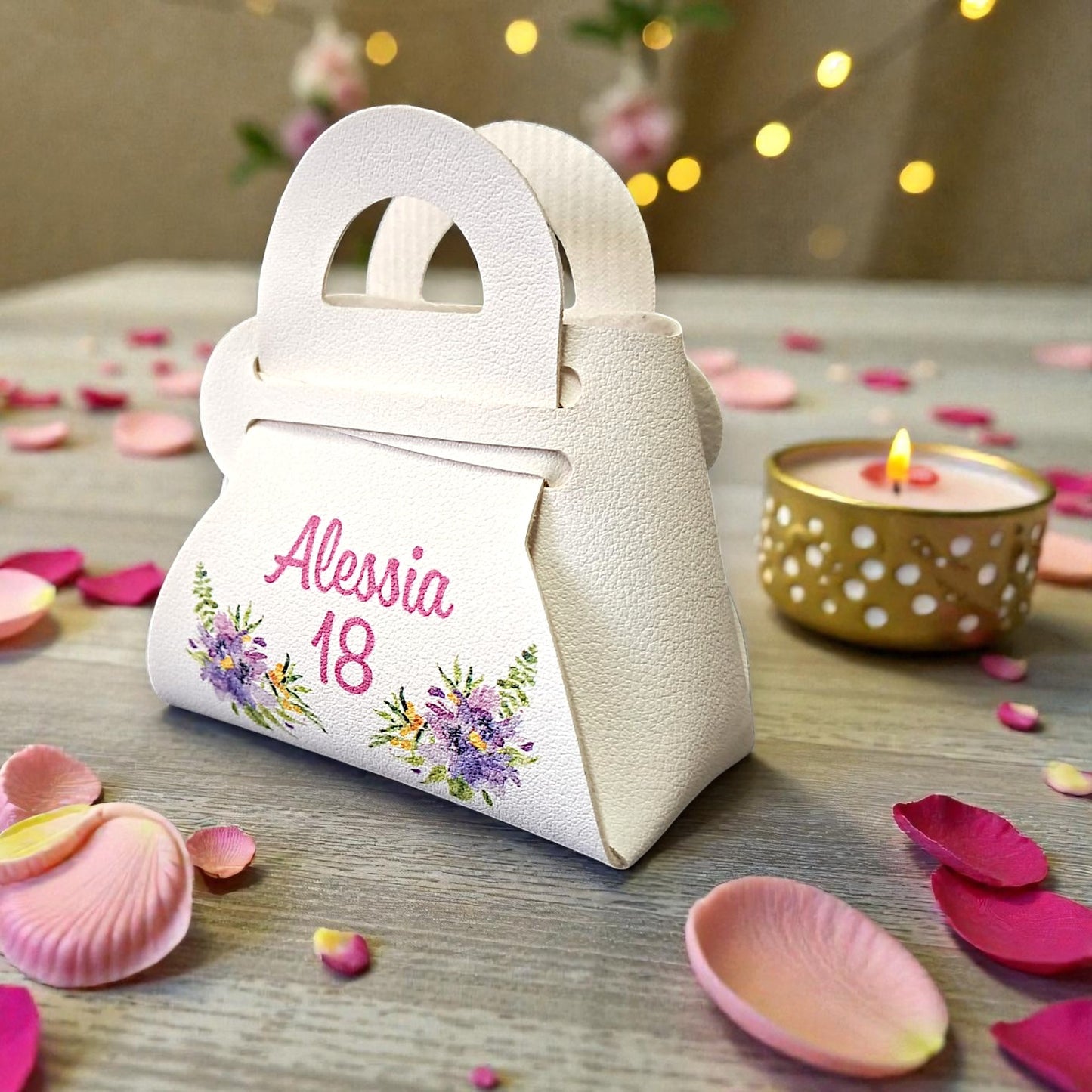 Borsetta porta confetti in ecopelle con grafica personalizzata
