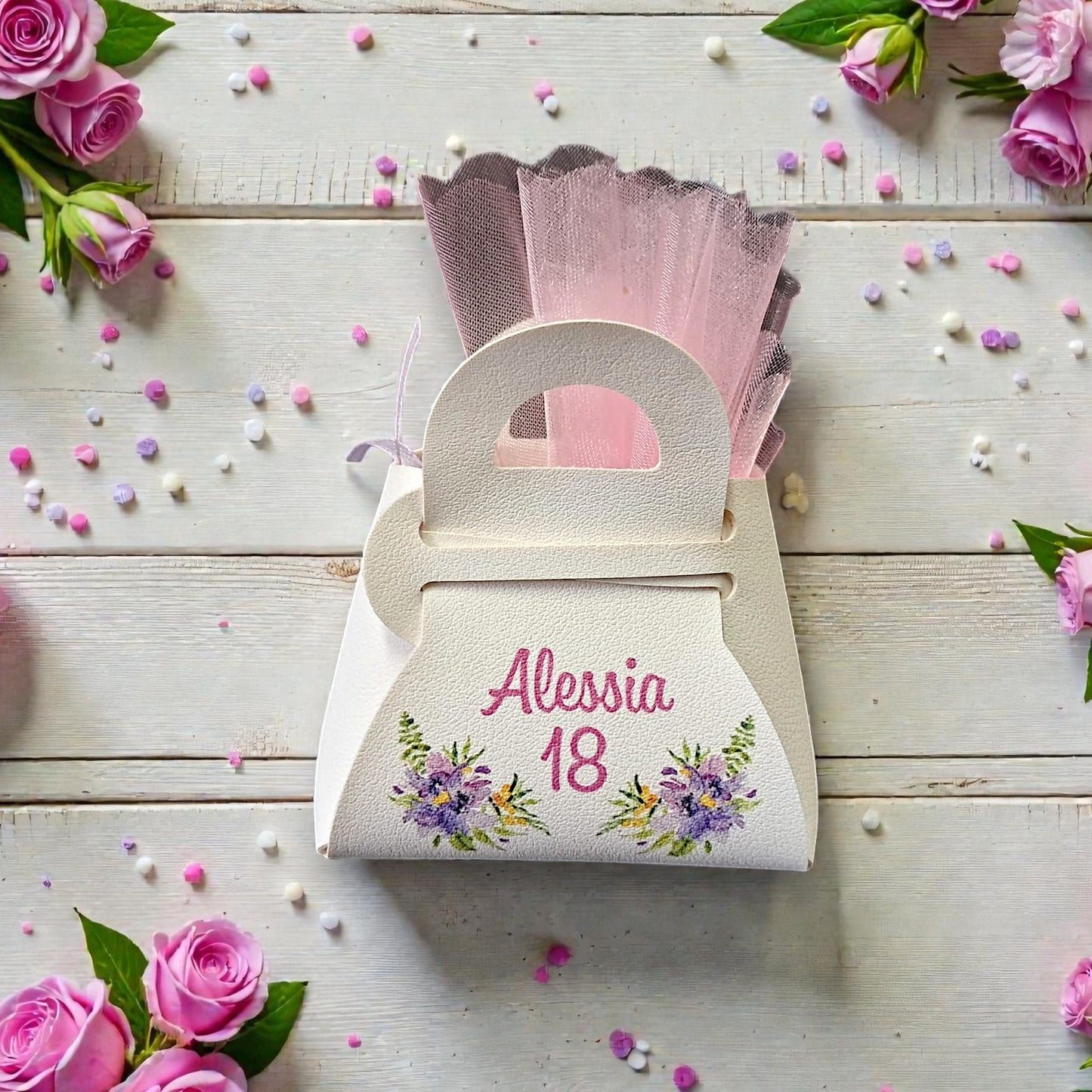 Borsetta porta confetti in ecopelle con grafica personalizzata
