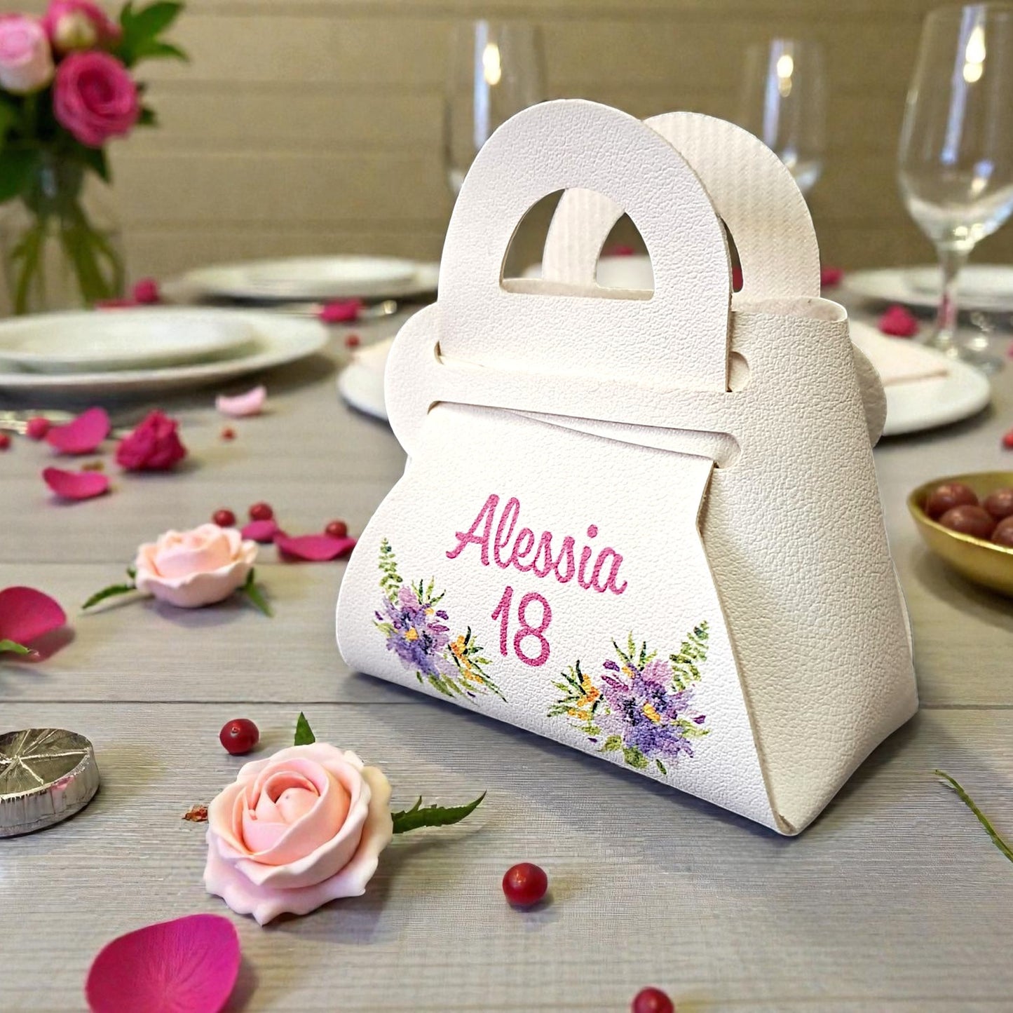 Borsetta porta confetti in ecopelle con grafica personalizzata