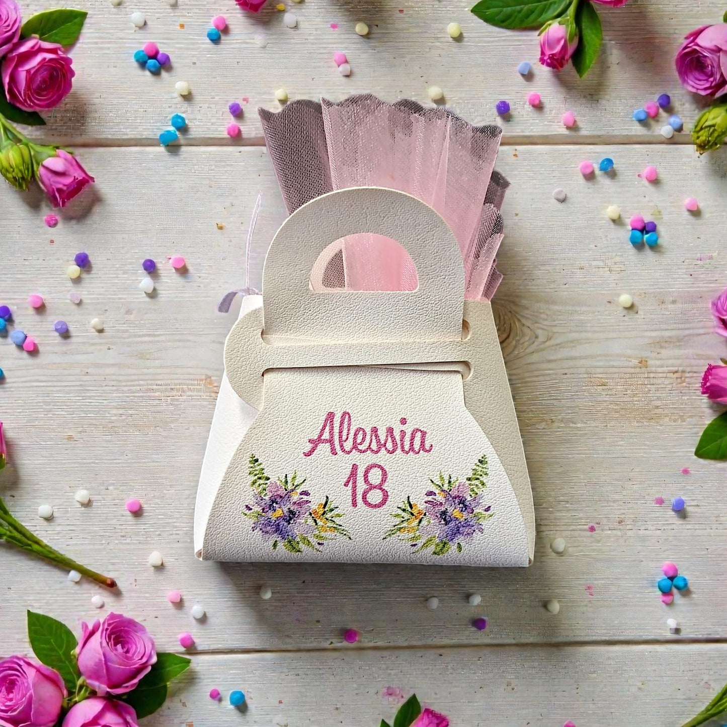 Borsetta porta confetti in ecopelle con grafica personalizzata