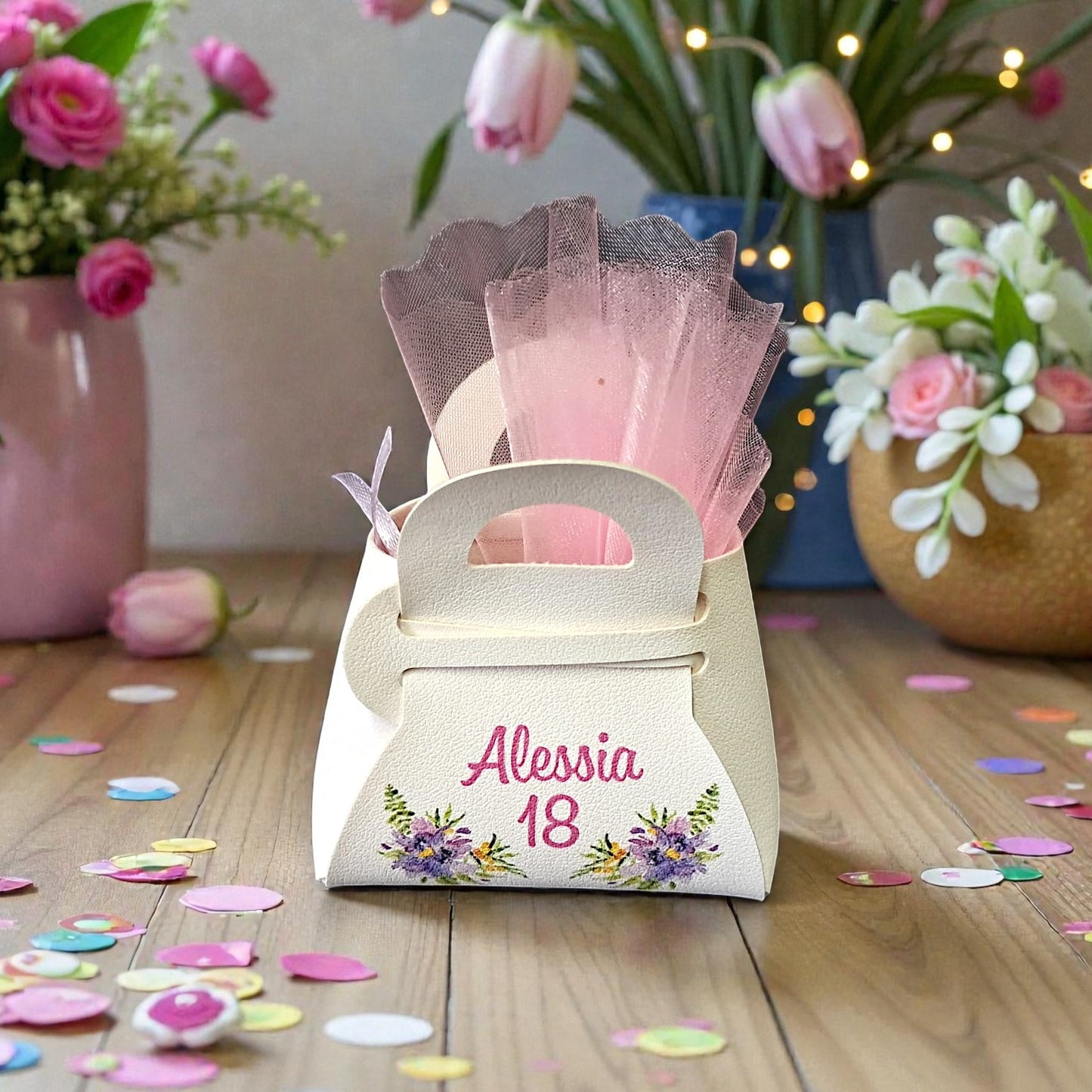 Borsetta porta confetti in ecopelle con grafica personalizzata