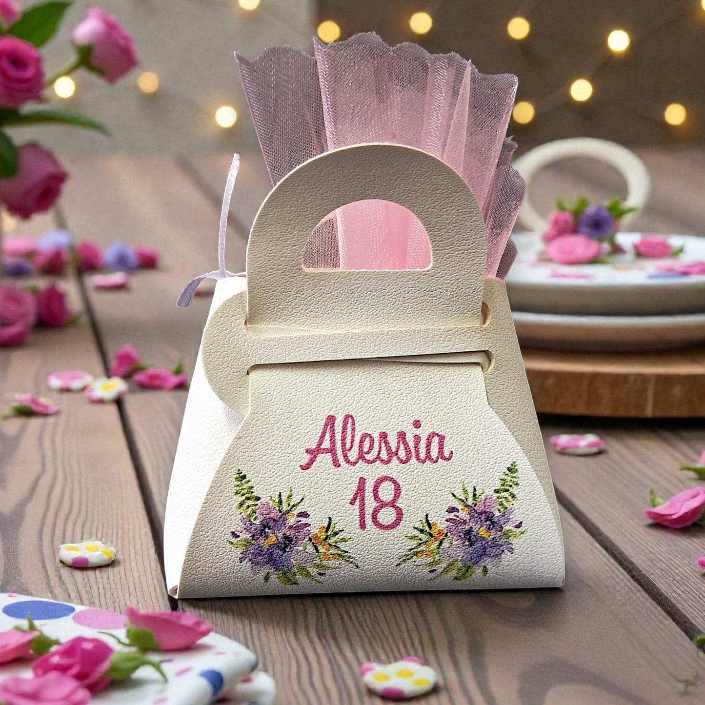 Borsetta porta confetti in ecopelle con grafica personalizzata