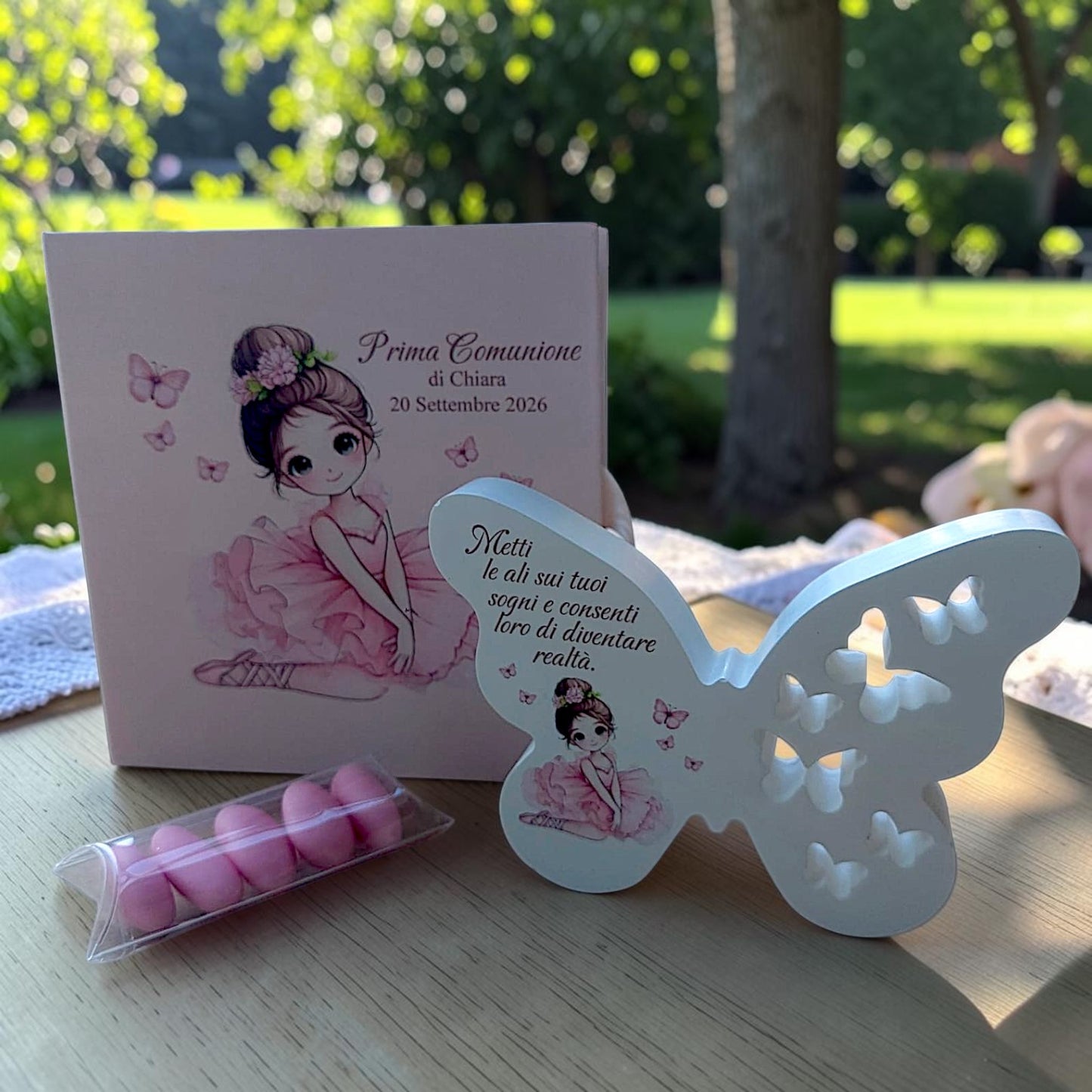 Farfalla in gesso, personalizzata in tema ballerina
