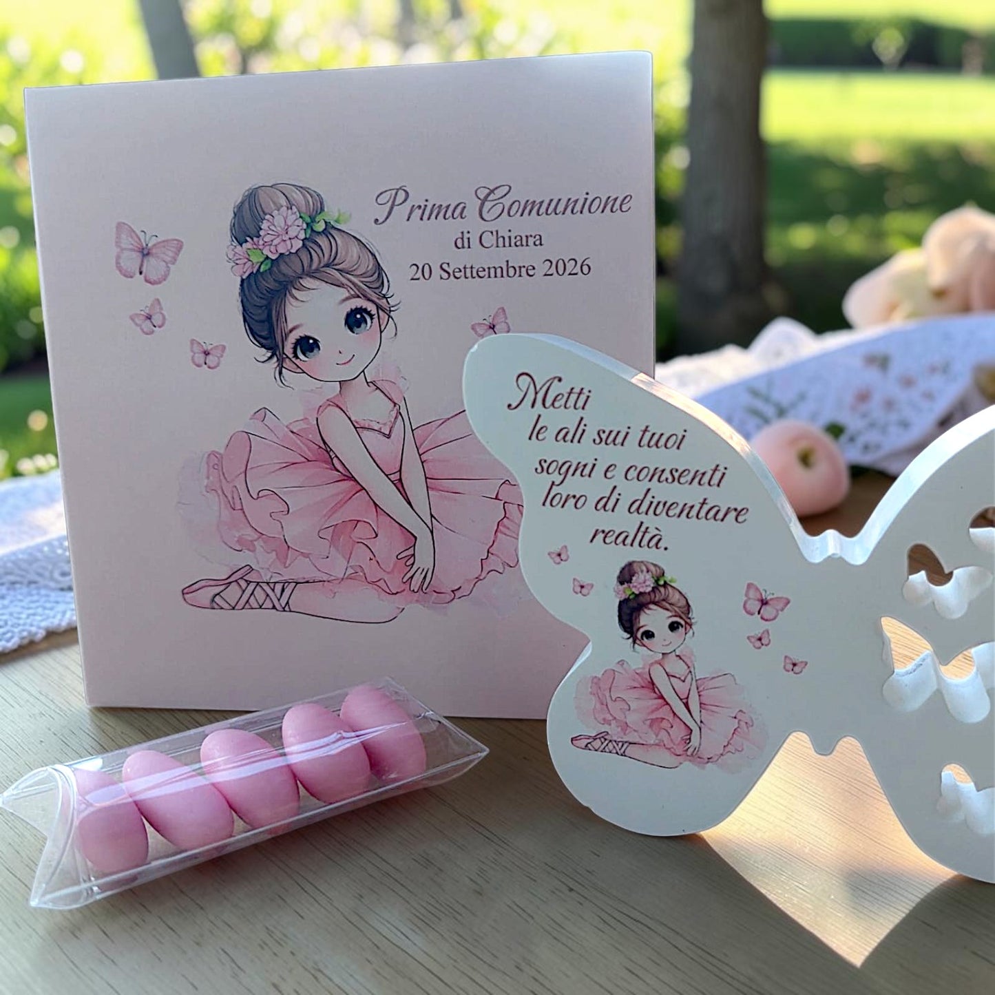 Farfalla in gesso, personalizzata in tema ballerina