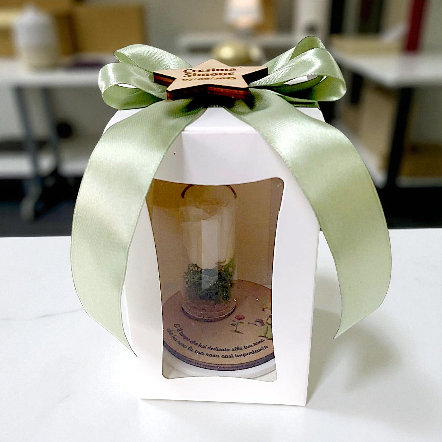 Bomboniera in tema piccolo principe con rosa stabilizzata