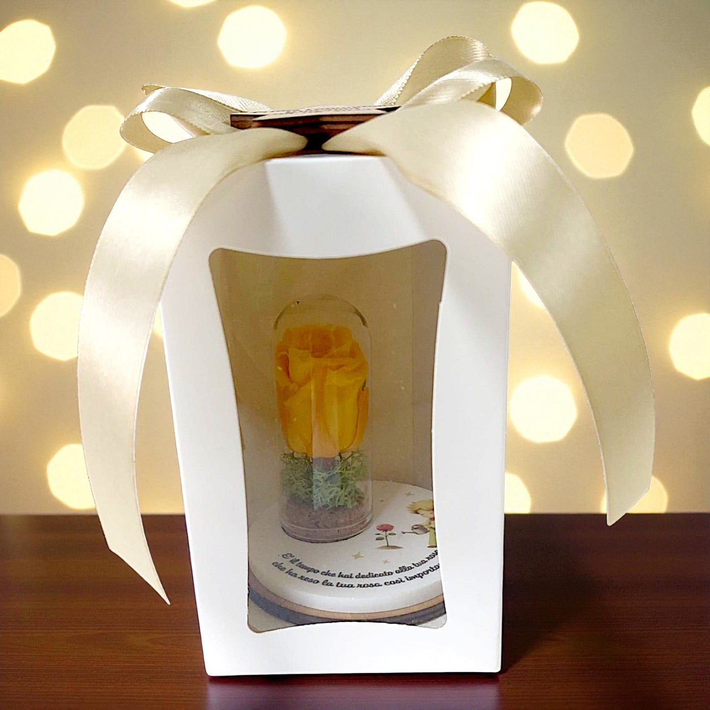 Bomboniera in tema piccolo principe con rosa stabilizzata