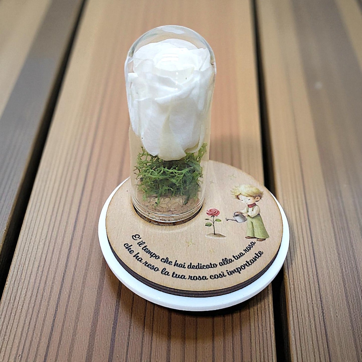 Bomboniera in tema piccolo principe con rosa stabilizzata