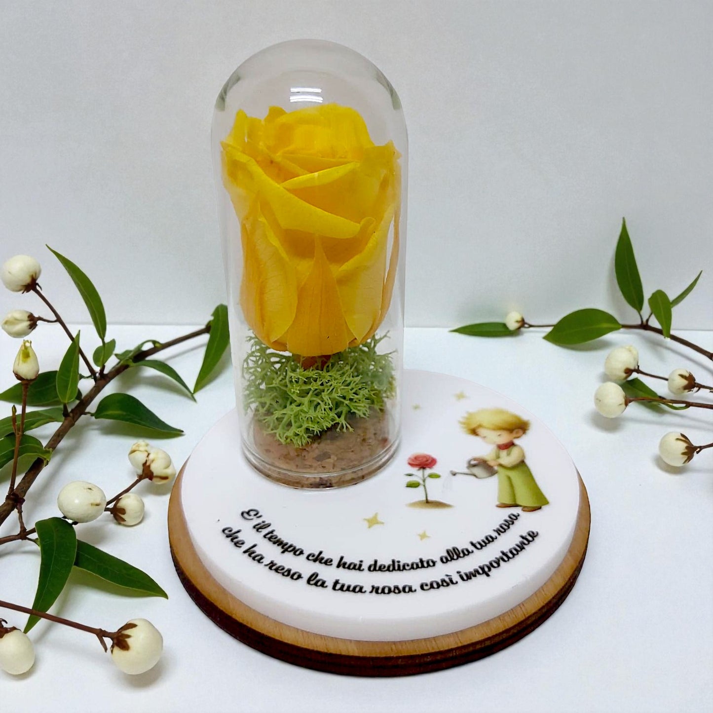 Bomboniera in tema piccolo principe con rosa stabilizzata