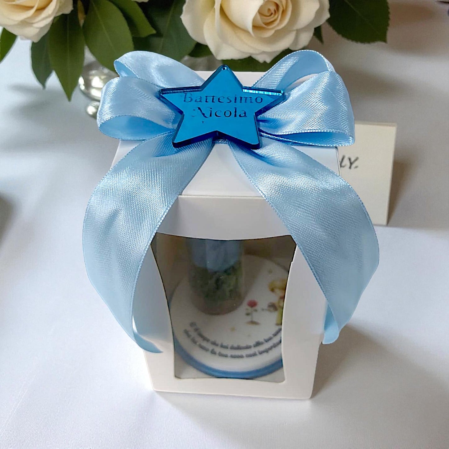 Bomboniera in tema piccolo principe con rosa stabilizzata