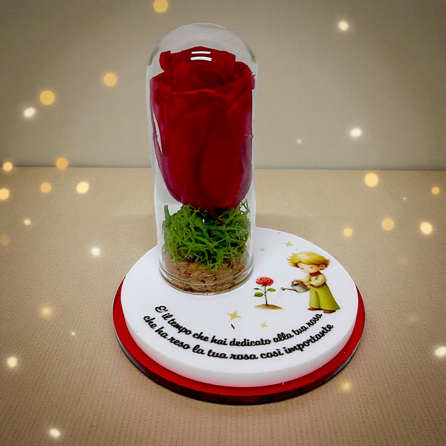 Bomboniera in tema piccolo principe con rosa stabilizzata