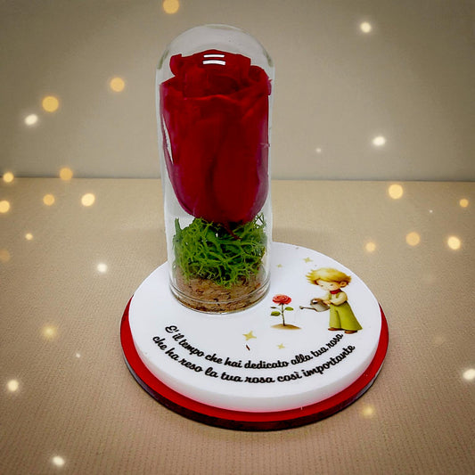 Bomboniera in tema piccolo principe con rosa stabilizzata