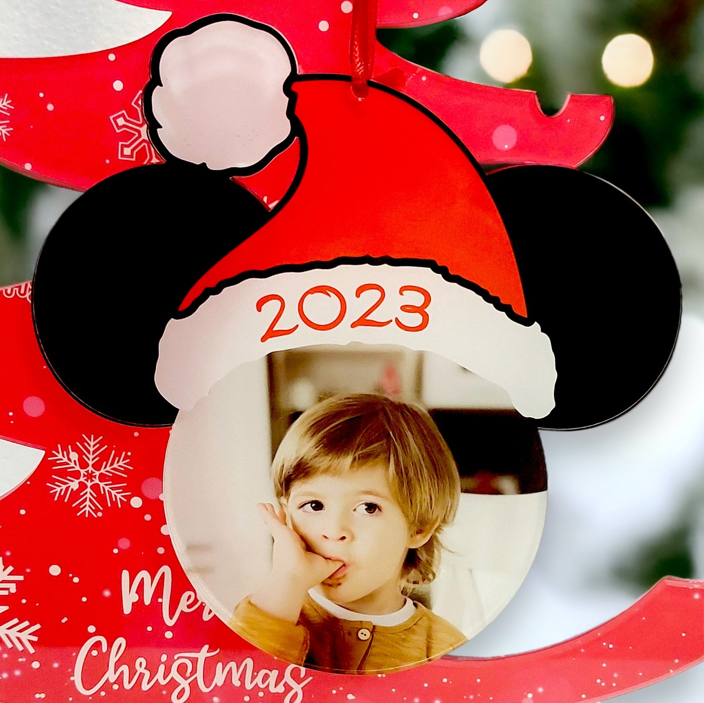 Addobbo natalizio testa di Minnie e di Topolino con foto e nome