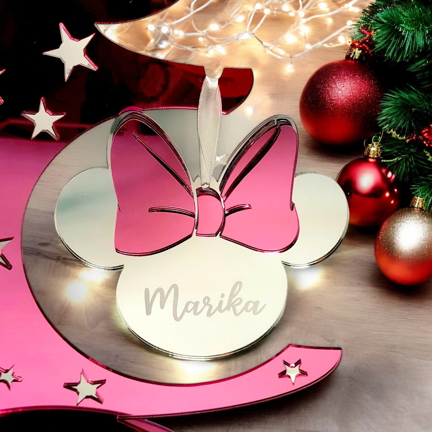 Decorazione natalizia testa di Minnie e di Topolino