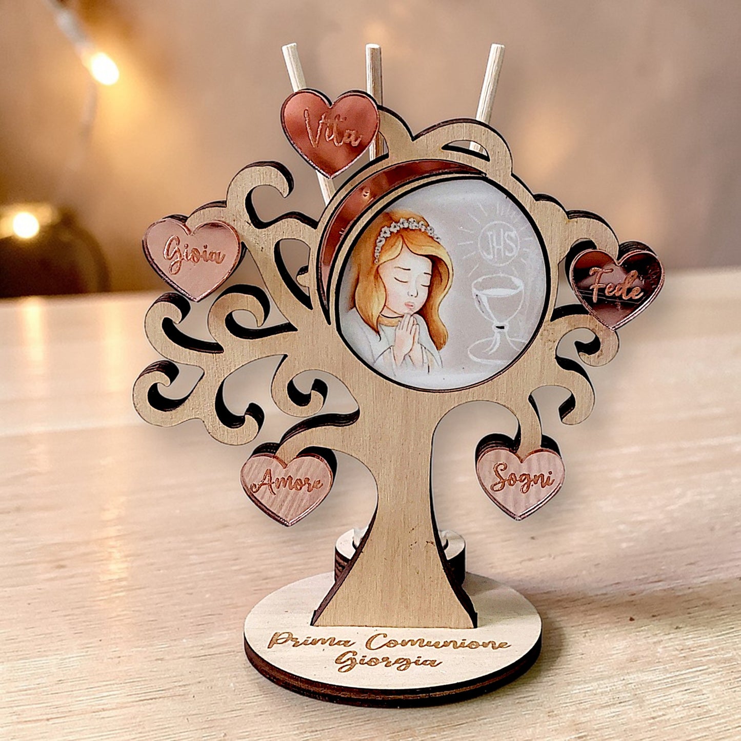 Tree of Life, a First Communion favor. Can also be used for other occasions by customizing the plexiglass insert.