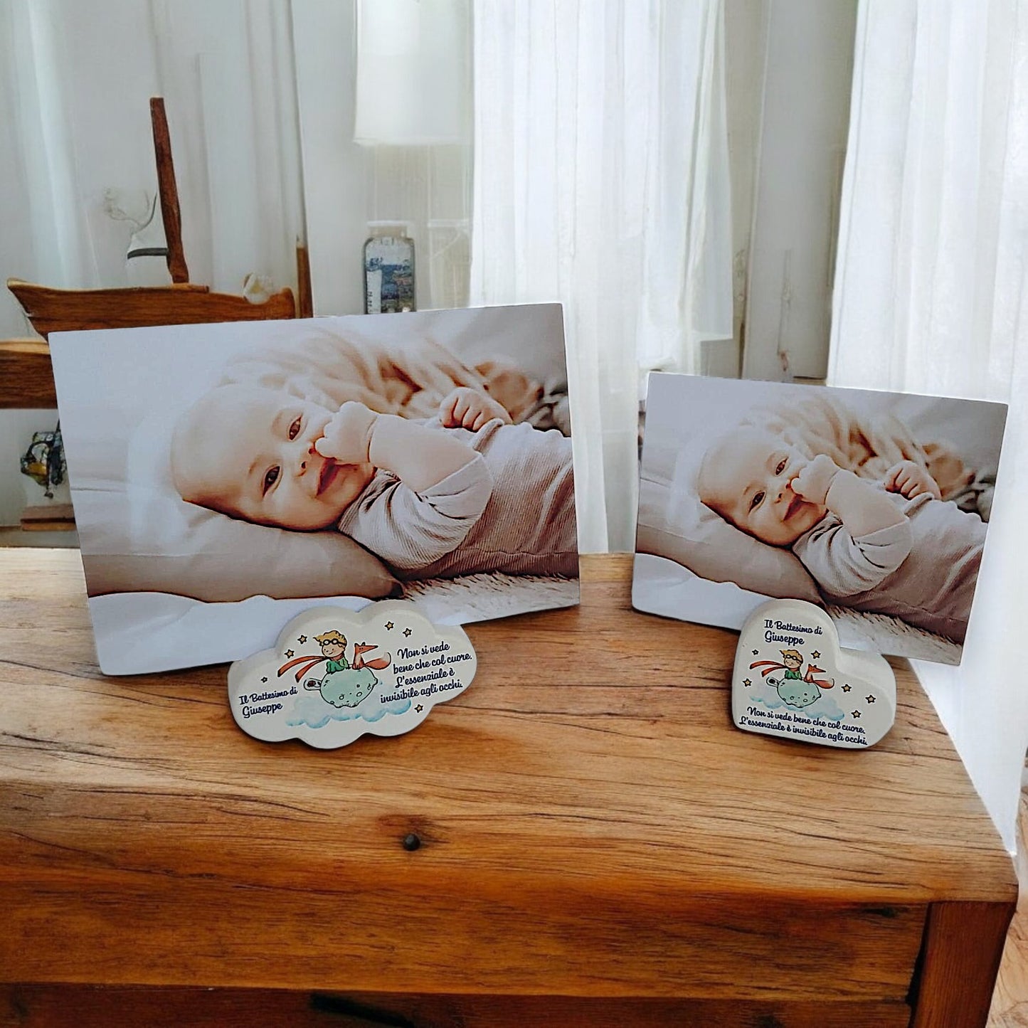 Portafoto in gesso resinato a forma di cuore o nuvola in tema Piccolo Principe