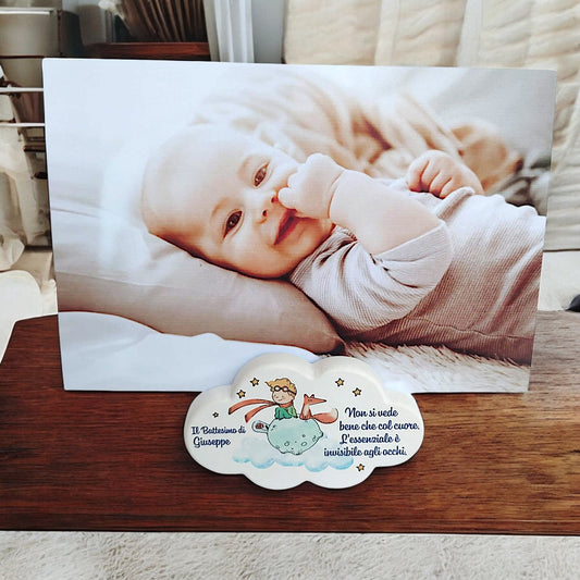 Portafoto in gesso resinato a forma di cuore o nuvola in tema Piccolo Principe