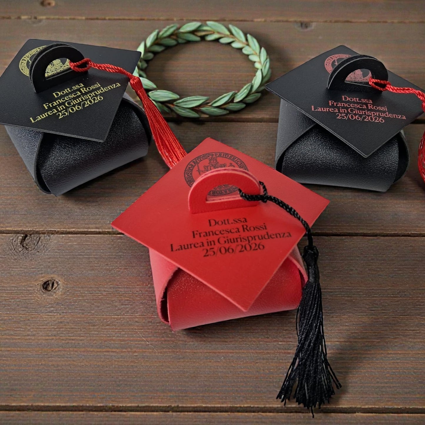 Tocco laurea porta confetti in ecopelle
