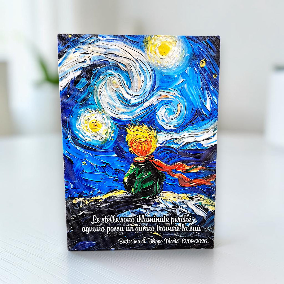 Dipinto in tema piccolo principe, in stile Van Gogh, personalizzato
