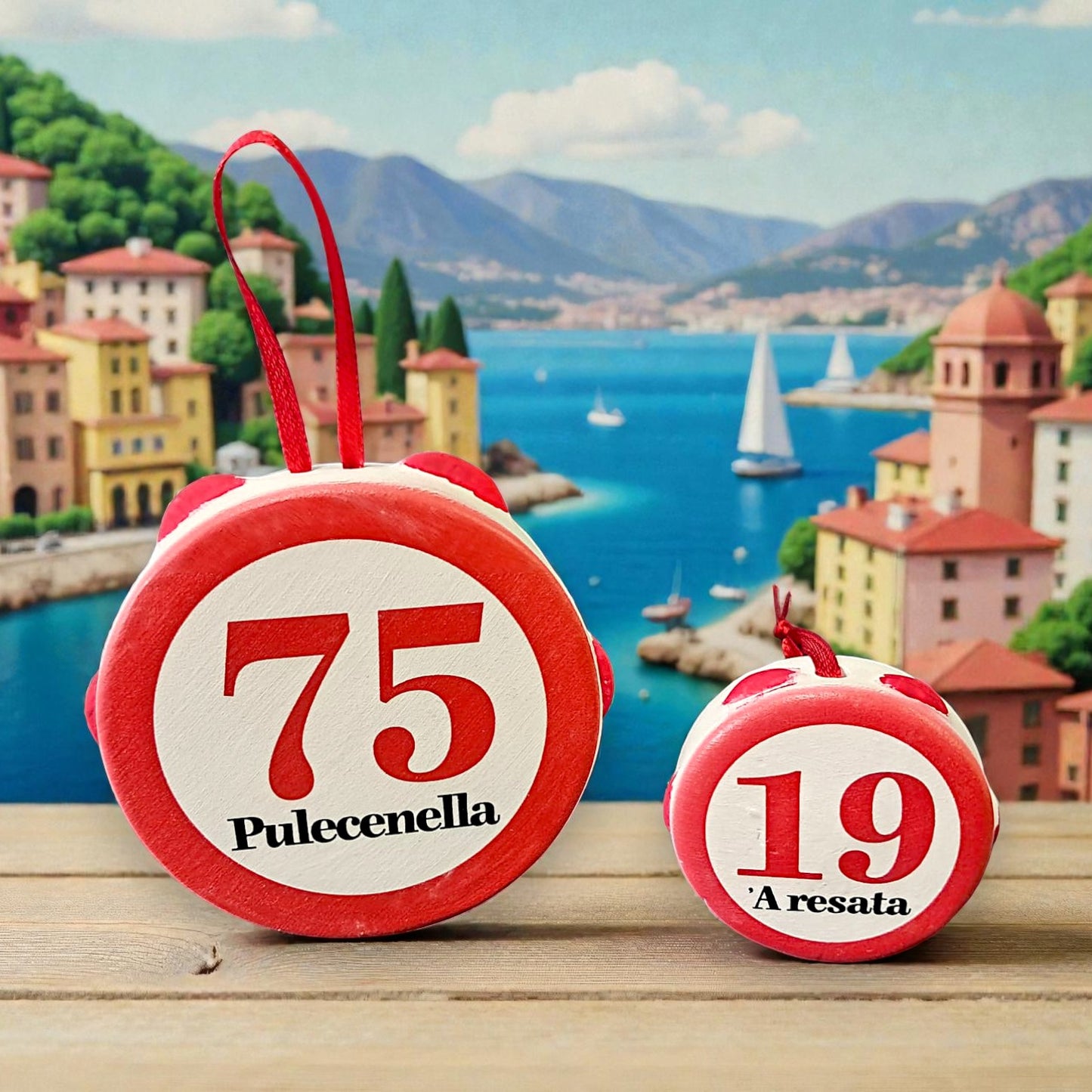 Tamburello in terracotta in tema partenopeo