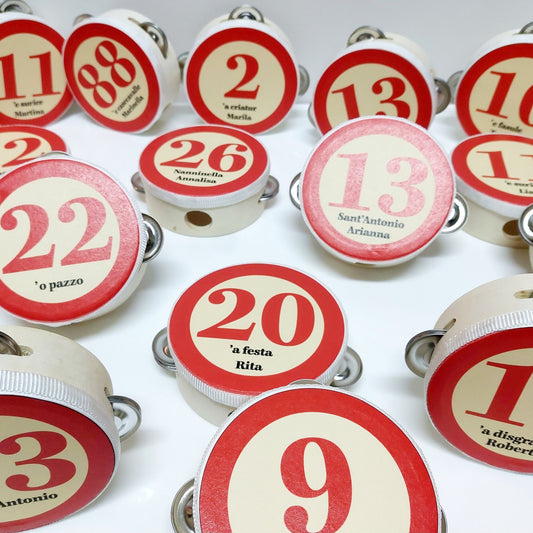 Tamburello con numero della tombola napoletana