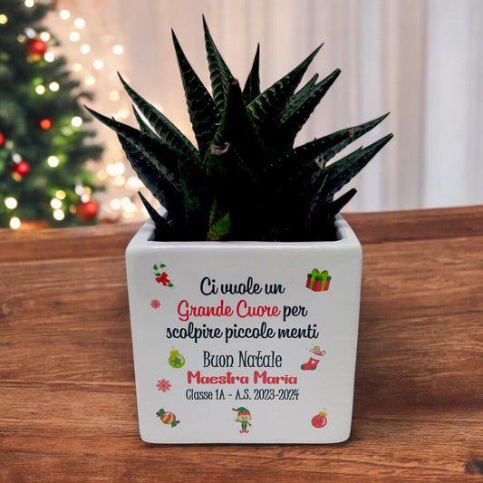 Vaso di ceramica in tema natalizio, dedicato agli insegnanti